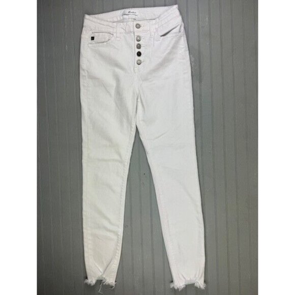 Kancan Size 7 27 Womens White Jeans High Rise Button Fly Raw Hem Skinny … - Picture 1 of 6